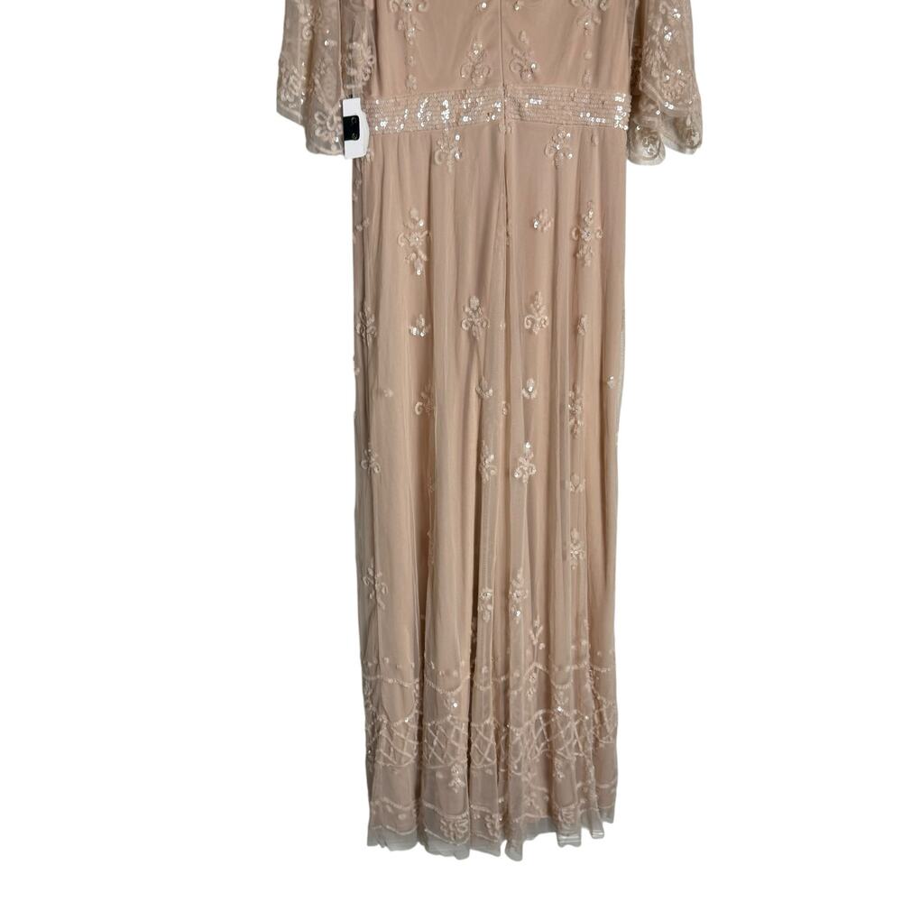 Mac Duggal Blush V Neck Embellished Flutter Sleeve A Line Formal Gown Size 10 - Picture 12 of 14